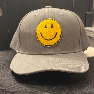 Gray Cap with Yellow Smiley Face Patch
